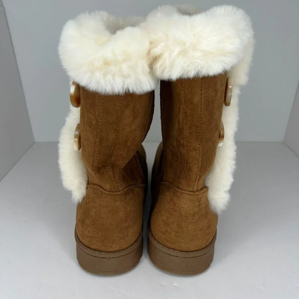 SO Womens Kohls Abigail Chestnut Brown Solid Faux Suede Fur Size 10 Winter Boots